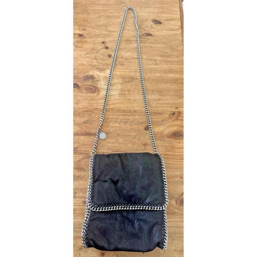 Stella McCartney Falabella Fold Over Crossbody Bag Black Silver Metallic Italian - Picture 2 of 15
